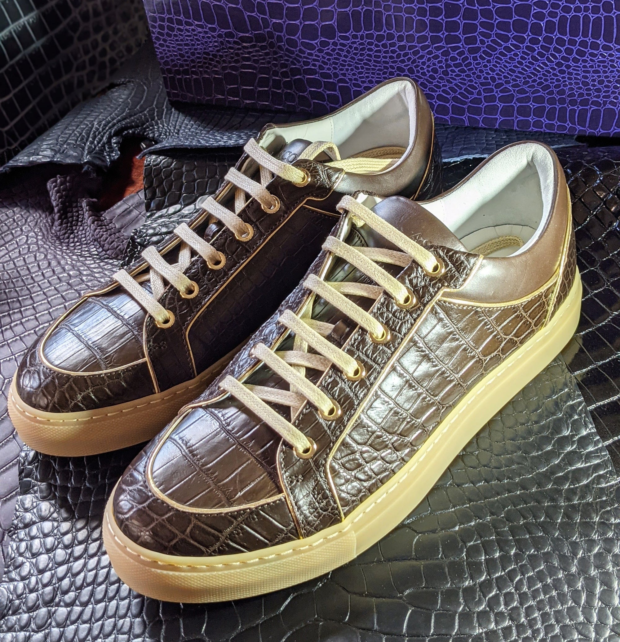 Ascot Sneakers - Brown Crocodile - Ascot Shoes
