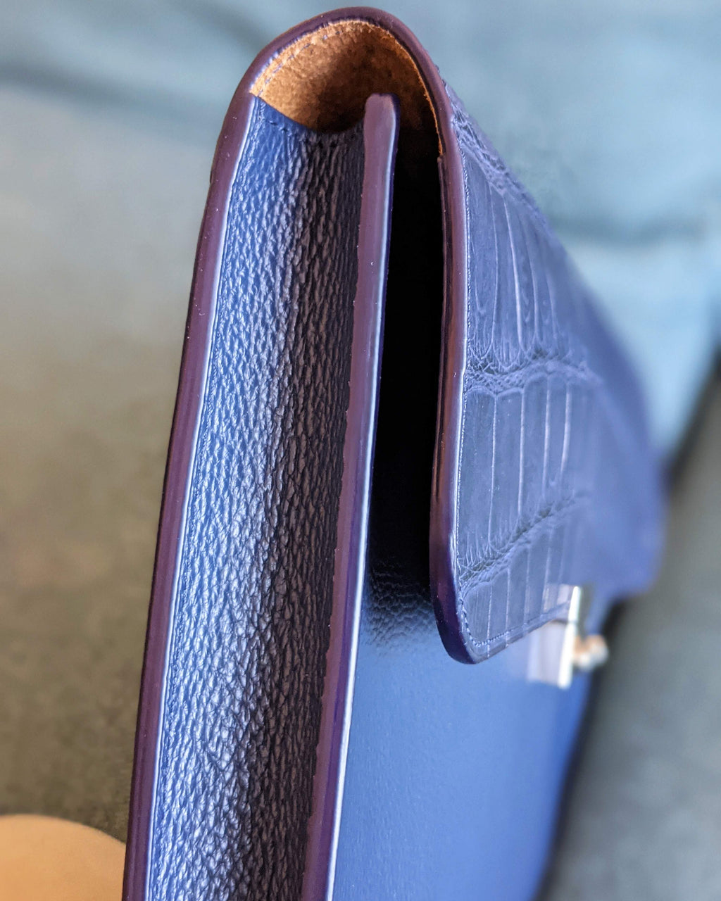 Laptop Case - Navy Blue Crocodile & Navy Blue Togo Leather - Ascot Shoes
