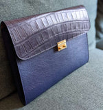 Laptop Case - Navy Blue Crocodile & Navy Blue Togo Leather - Ascot Shoes