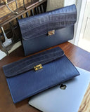 Laptop Case - Navy Blue Crocodile & Navy Blue Togo Leather - Ascot Shoes