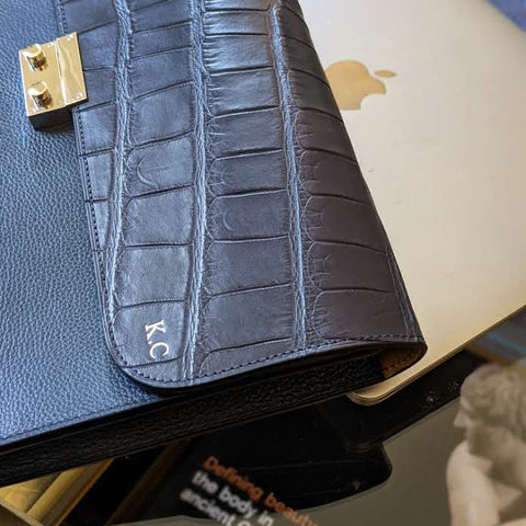 Laptop Case - Navy Blue Crocodile & Navy Blue Togo Leather