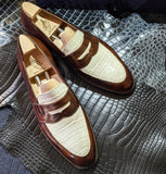 Ascot Sinatra - Brown Calf & White Crocodile - Ascot Shoes