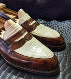 Ascot Sinatra - Brown Calf & White Crocodile - Ascot Shoes