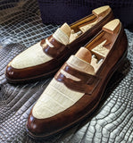 Ascot Sinatra - Brown Calf & White Crocodile - Ascot Shoes