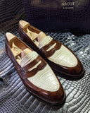 Ascot Sinatra - Brown Calf & White Crocodile - Ascot Shoes