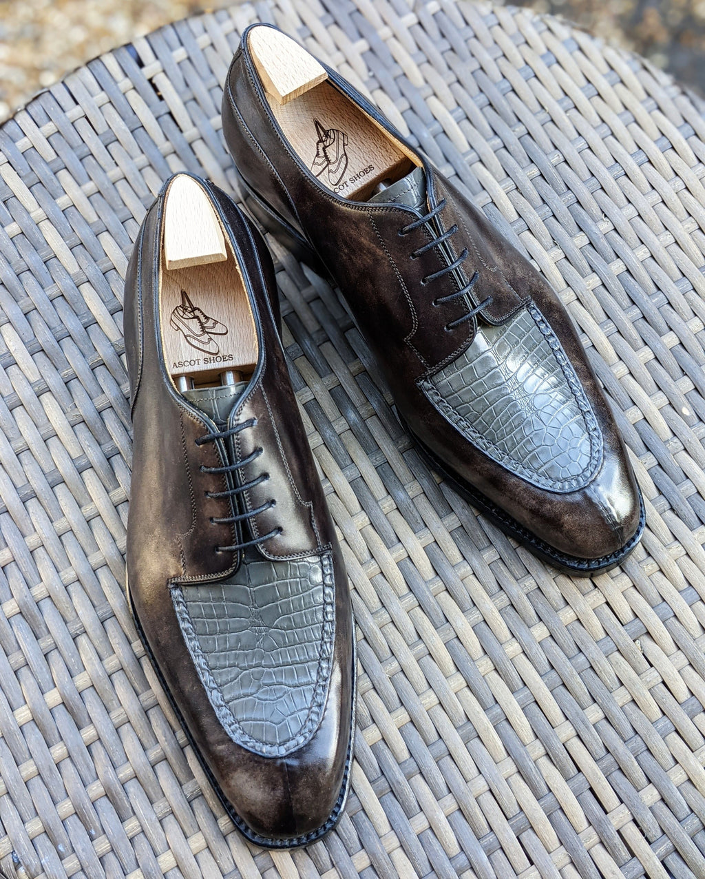 Ascot Kaan - Grey Museum Calf & Caviar Grey Alligator - Ascot Shoes