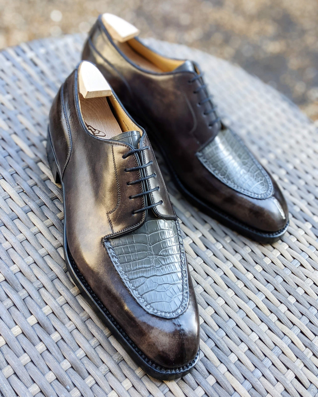 Ascot Kaan - Grey Museum Calf & Caviar Grey Alligator - Ascot Shoes