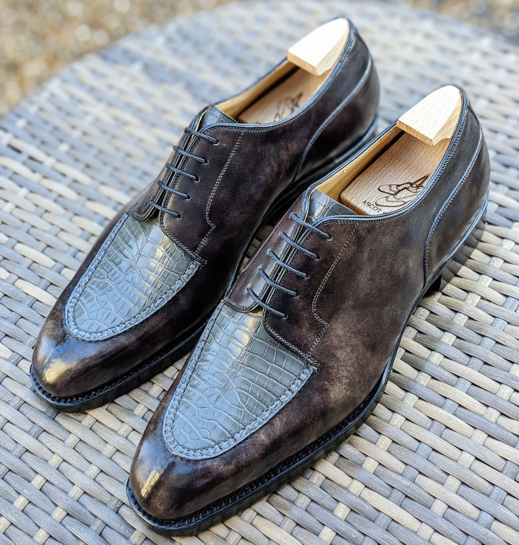 Ascot Kaan - Grey Museum Calf & Caviar Grey Alligator - Ascot Shoes