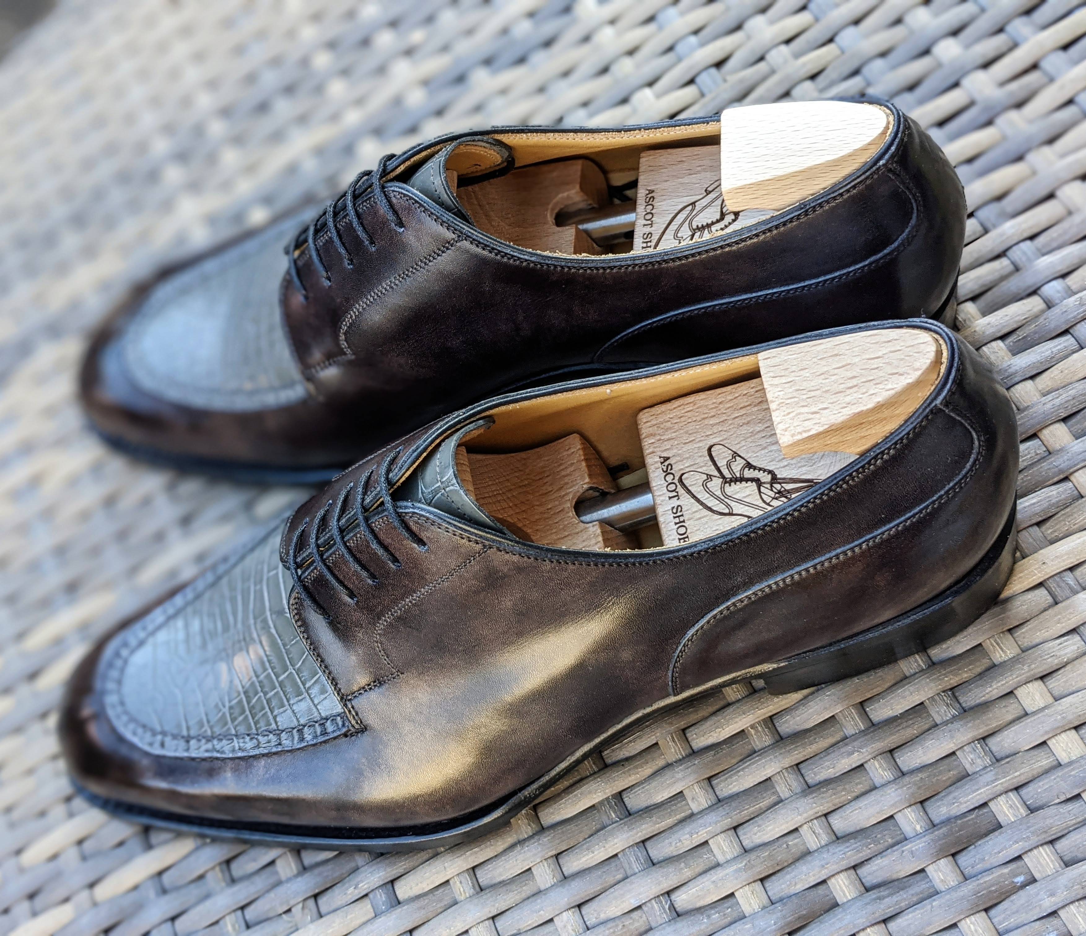 Ascot Kaan - Grey Museum Calf & Caviar Grey Alligator - Ascot Shoes