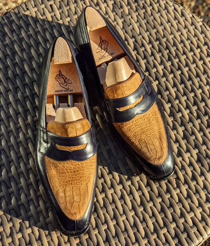 Ascot Sinatra - Tan Nubuck Alligator & Navy Calf