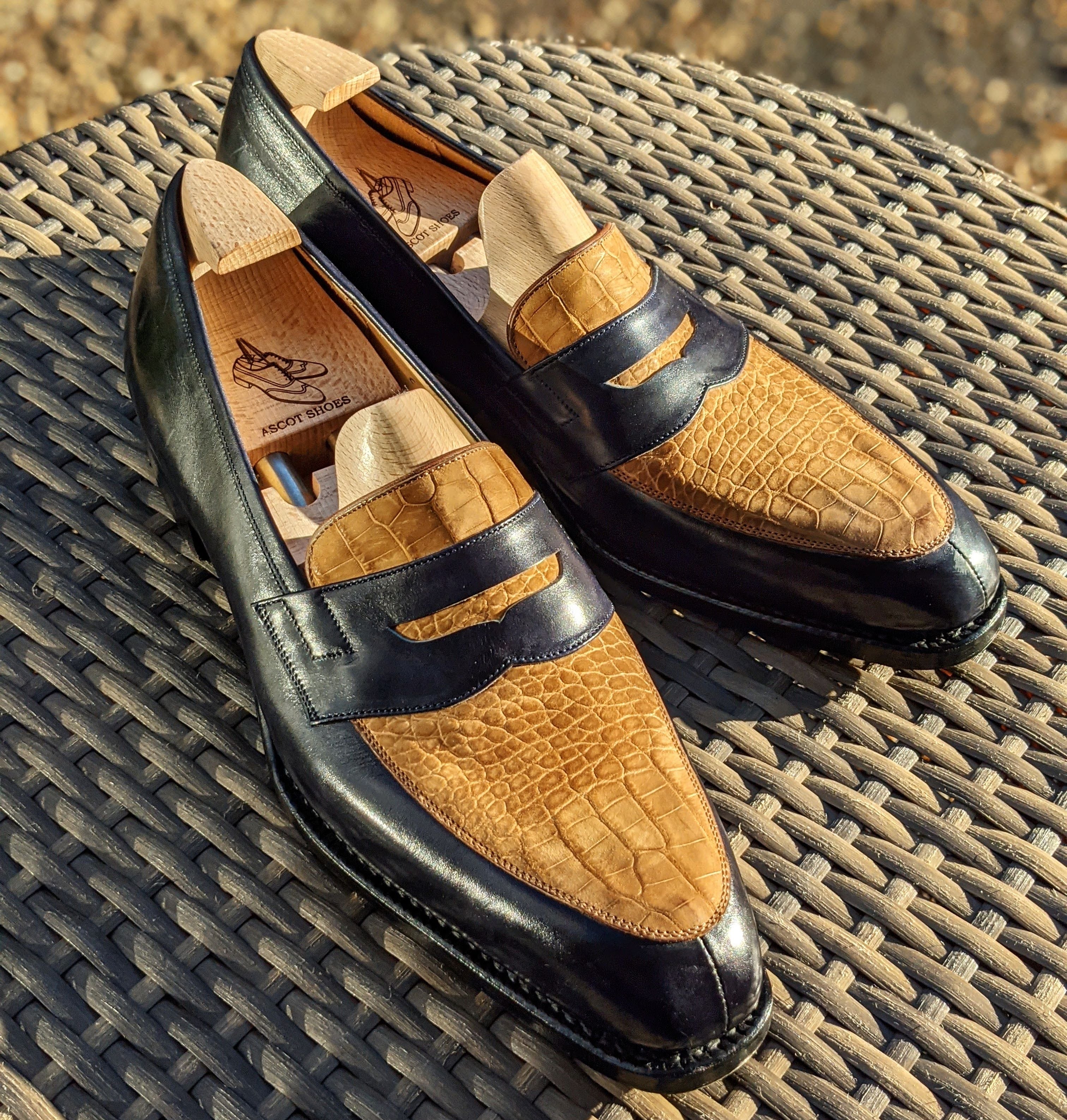 Ascot Sinatra - Tan Nubuck Alligator & Navy Calf - Ascot Shoes