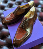 Ascot Kaan - Brown Museum Calf & Cognac Crocodile - Ascot Shoes