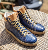 Ascot High Boot Sneakers - Blue Crocodile - Ascot Shoes