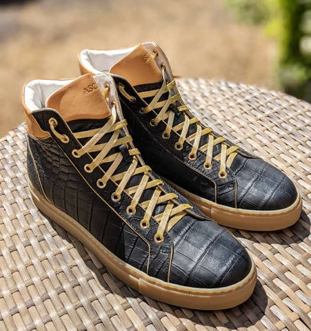 Ascot High Boot Sneakers - Black Crocodile