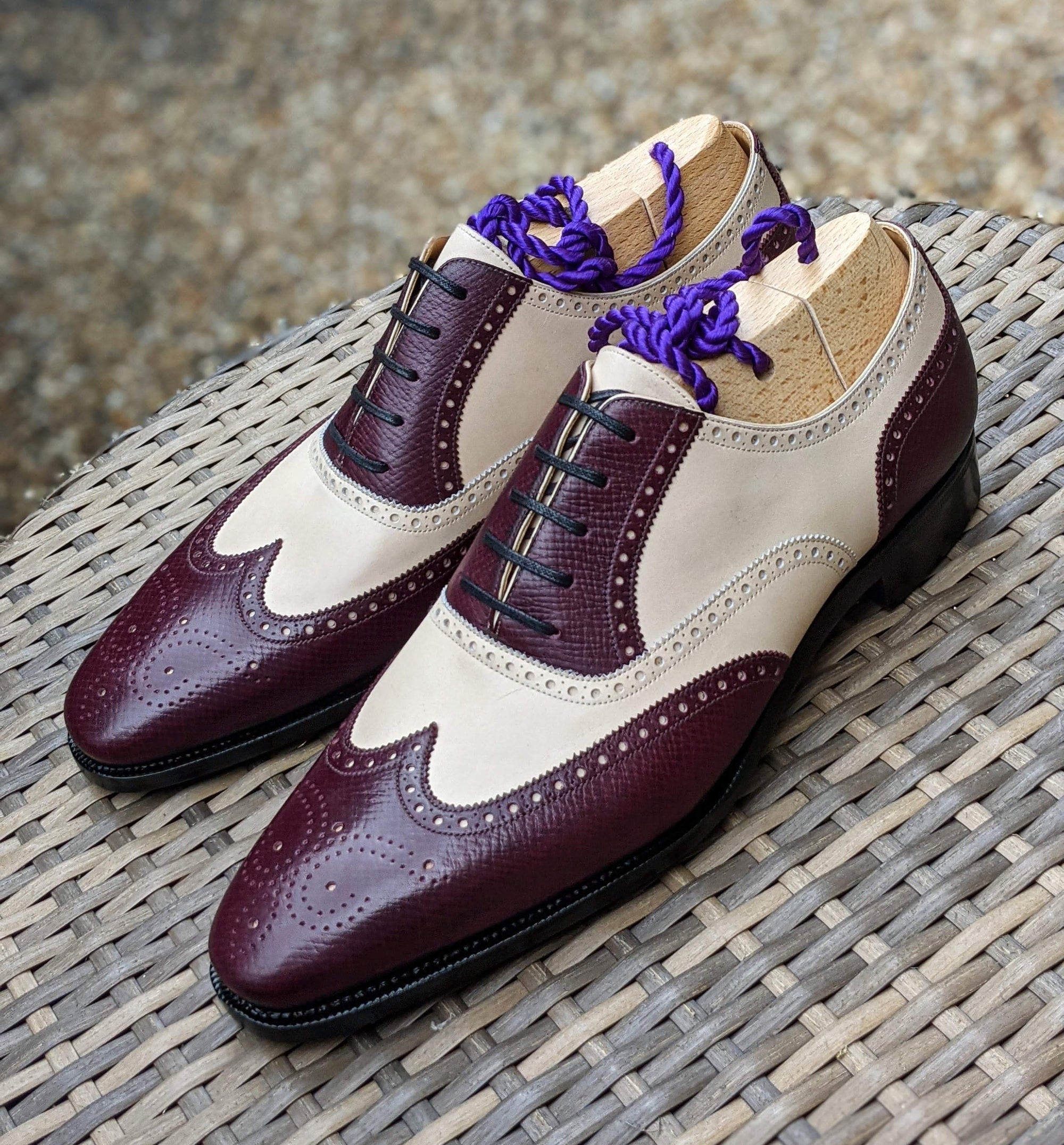 Ascot Gatsby - Burgundy Hatch Grain & Cream Calf - Ascot Shoes