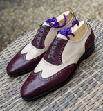 Ascot Gatsby - Burgundy Hatch Grain & Cream Calf - Ascot Shoes