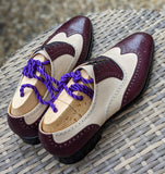 Ascot Gatsby - Burgundy Hatch Grain & Cream Calf - Ascot Shoes