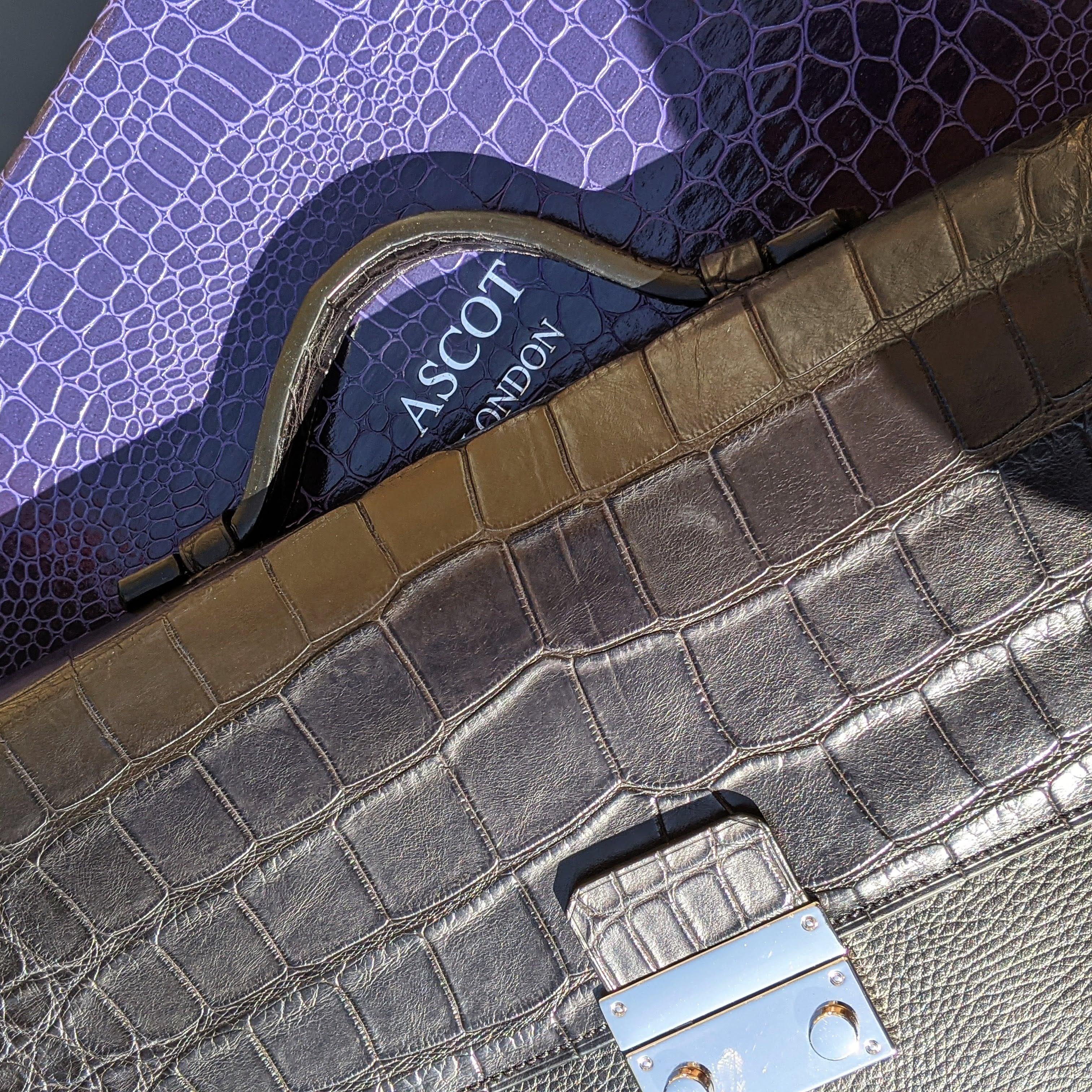 Briefcase - Black Crocodile & Black Togo Leather - Ascot Shoes