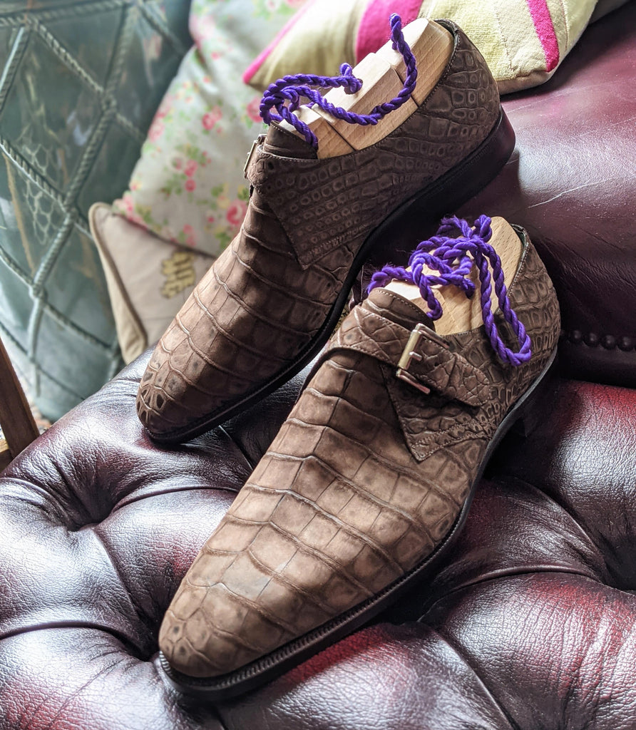 Ascot Monk Strap - Chocolate Brown Crocodile - Ascot Shoes