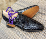 Ascot Double Monk - Black Crocodile - Ascot Shoes