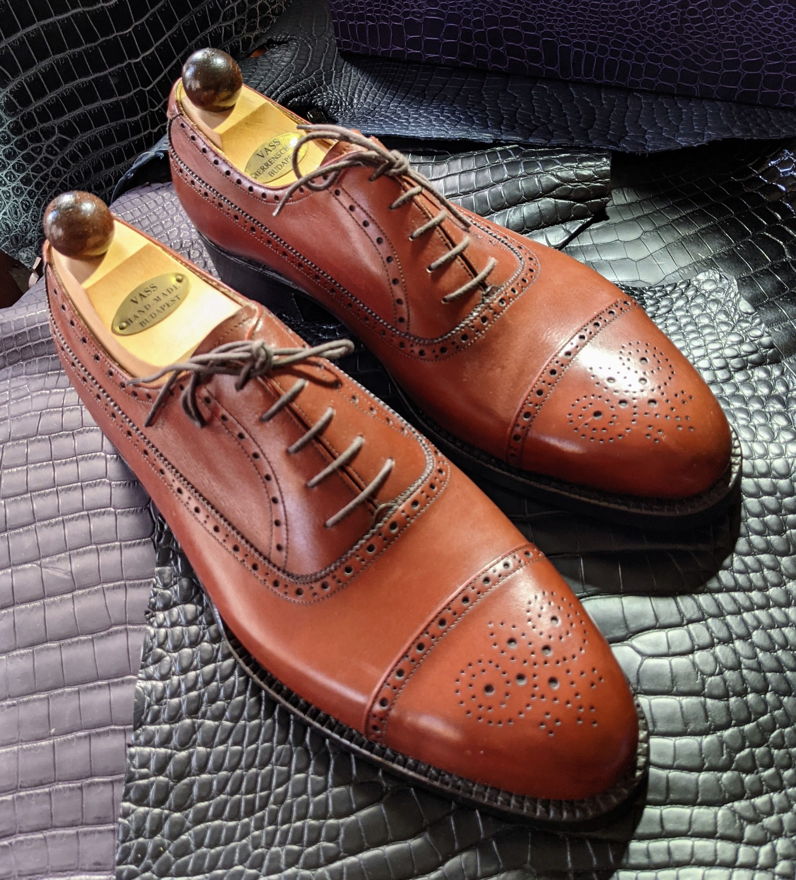Vass Punched Captoe Oxford - Red Cognac Calf, UK 10, F last - Ascot Shoes