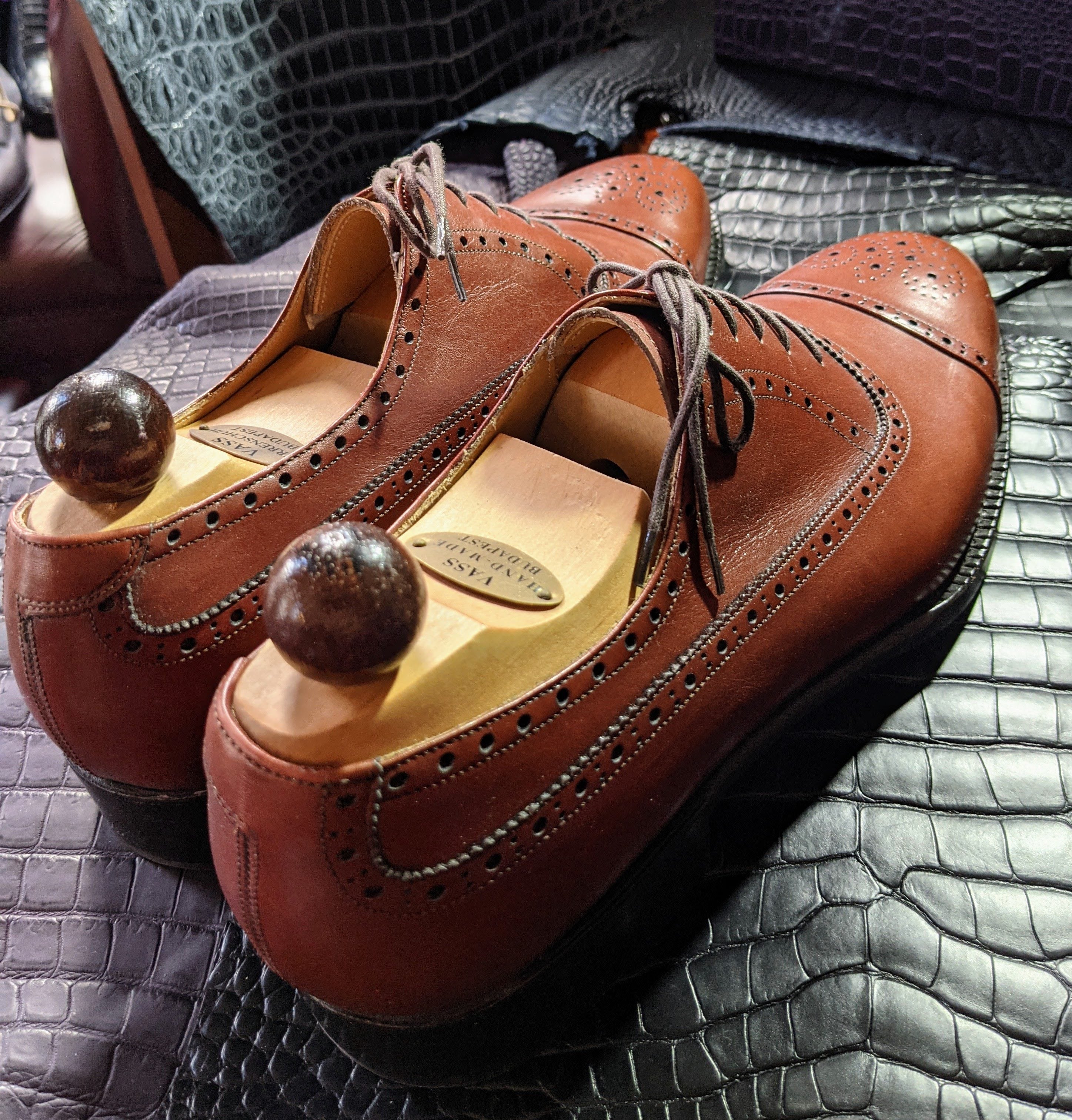 Vass Punched Captoe Oxford - Red Cognac Calf, UK 10, F last - Ascot Shoes