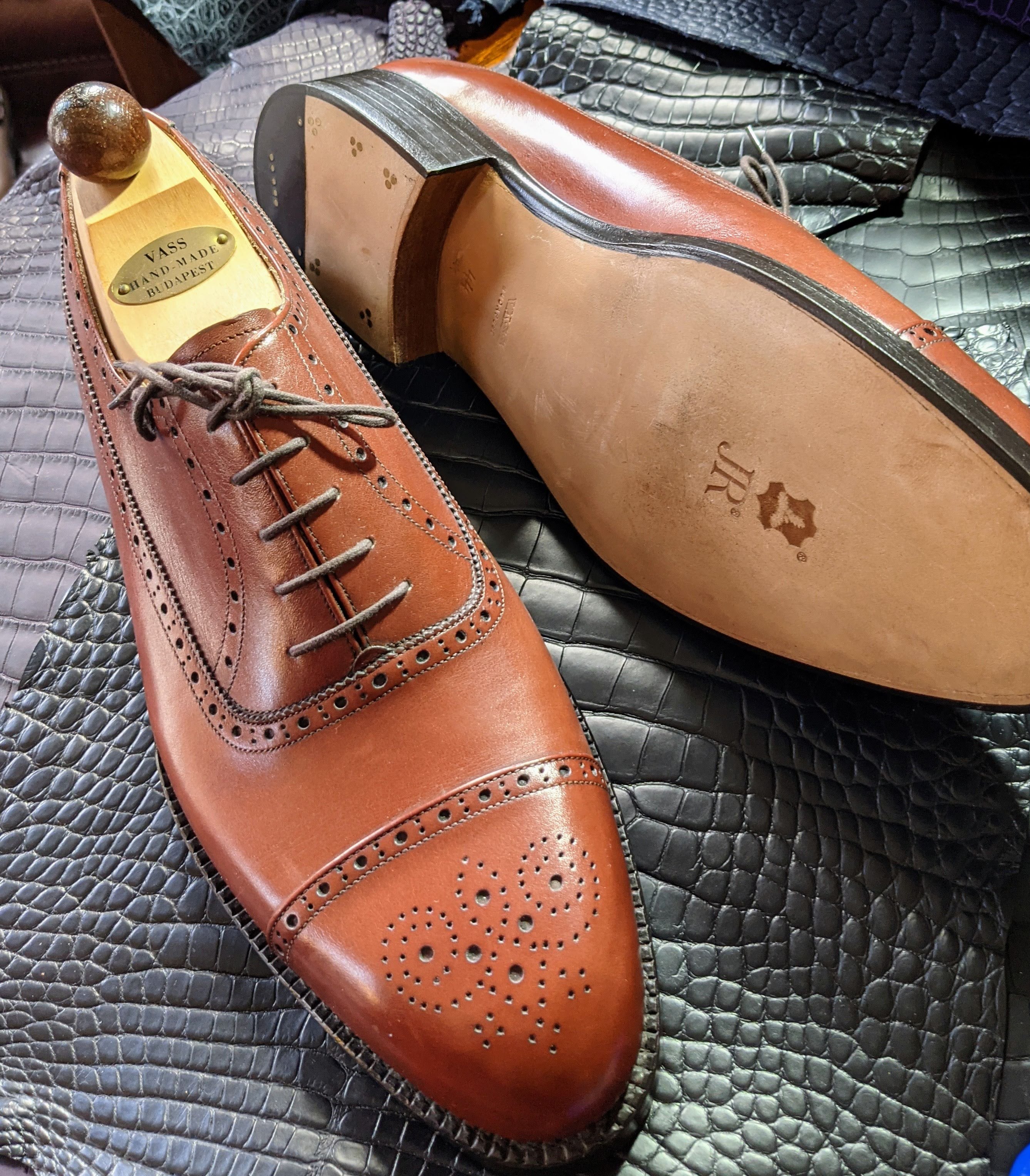 Vass Punched Captoe Oxford - Red Cognac Calf, UK 10, F last - Ascot Shoes