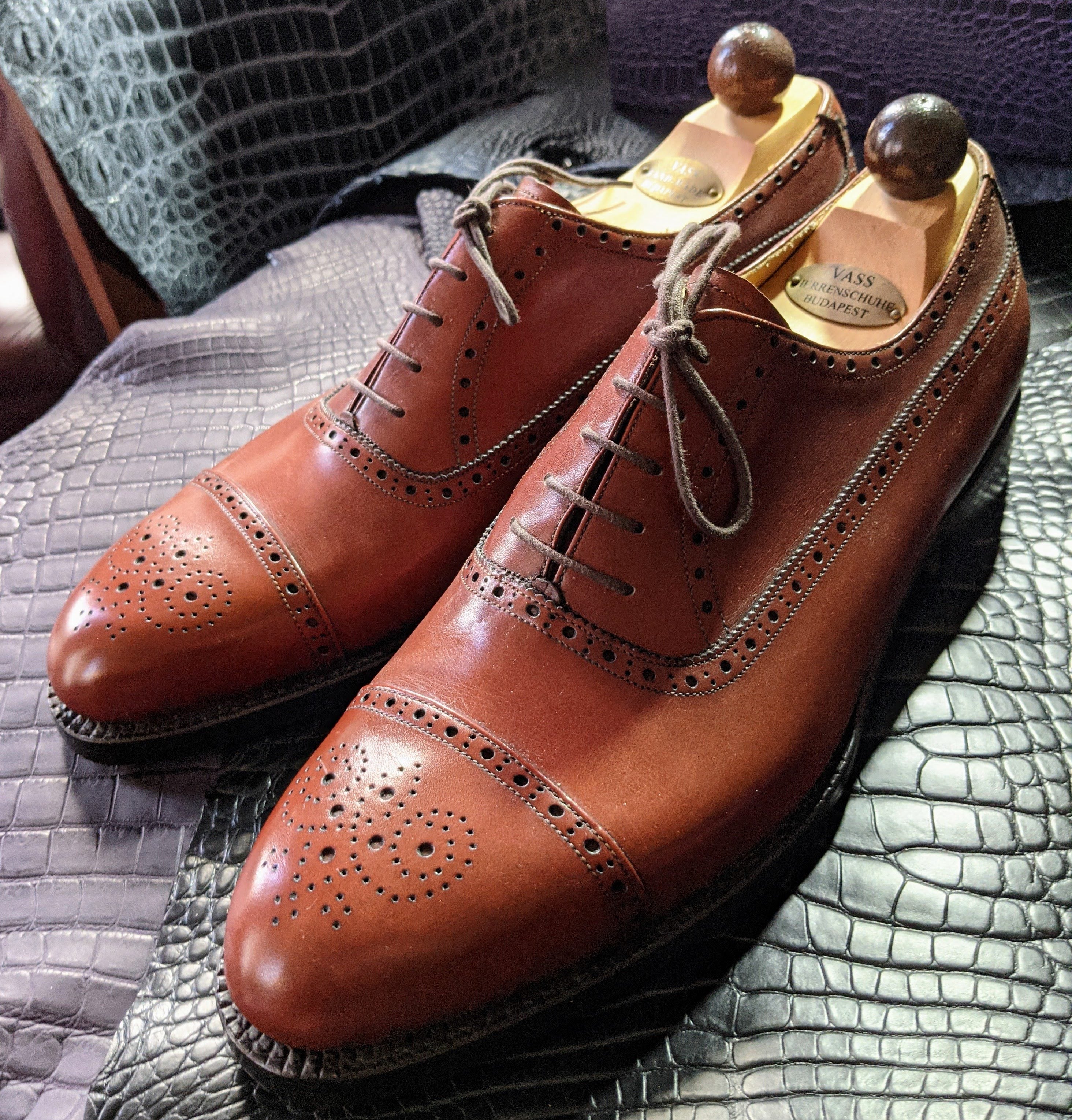 Vass Punched Captoe Oxford - Red Cognac Calf, UK 10, F last - Ascot Shoes