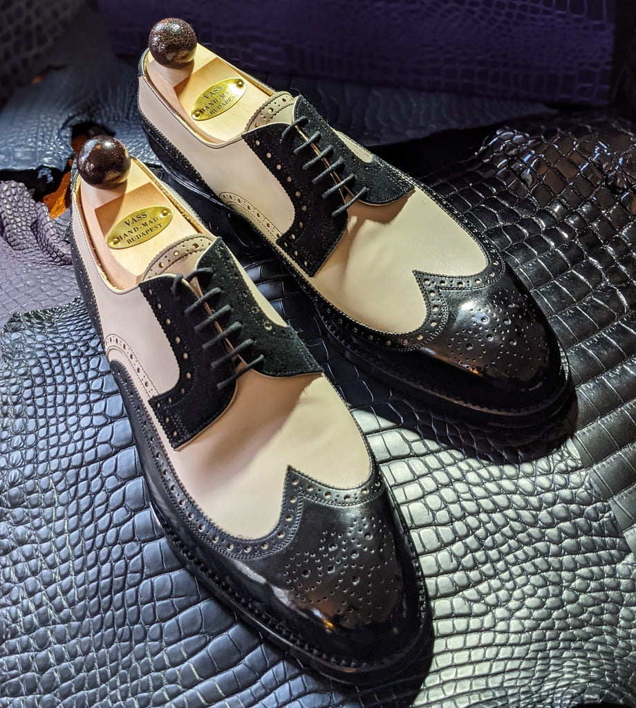 Vass Derby Budapest Black Cream Calf UK 9.5 F last Ascot Shoes