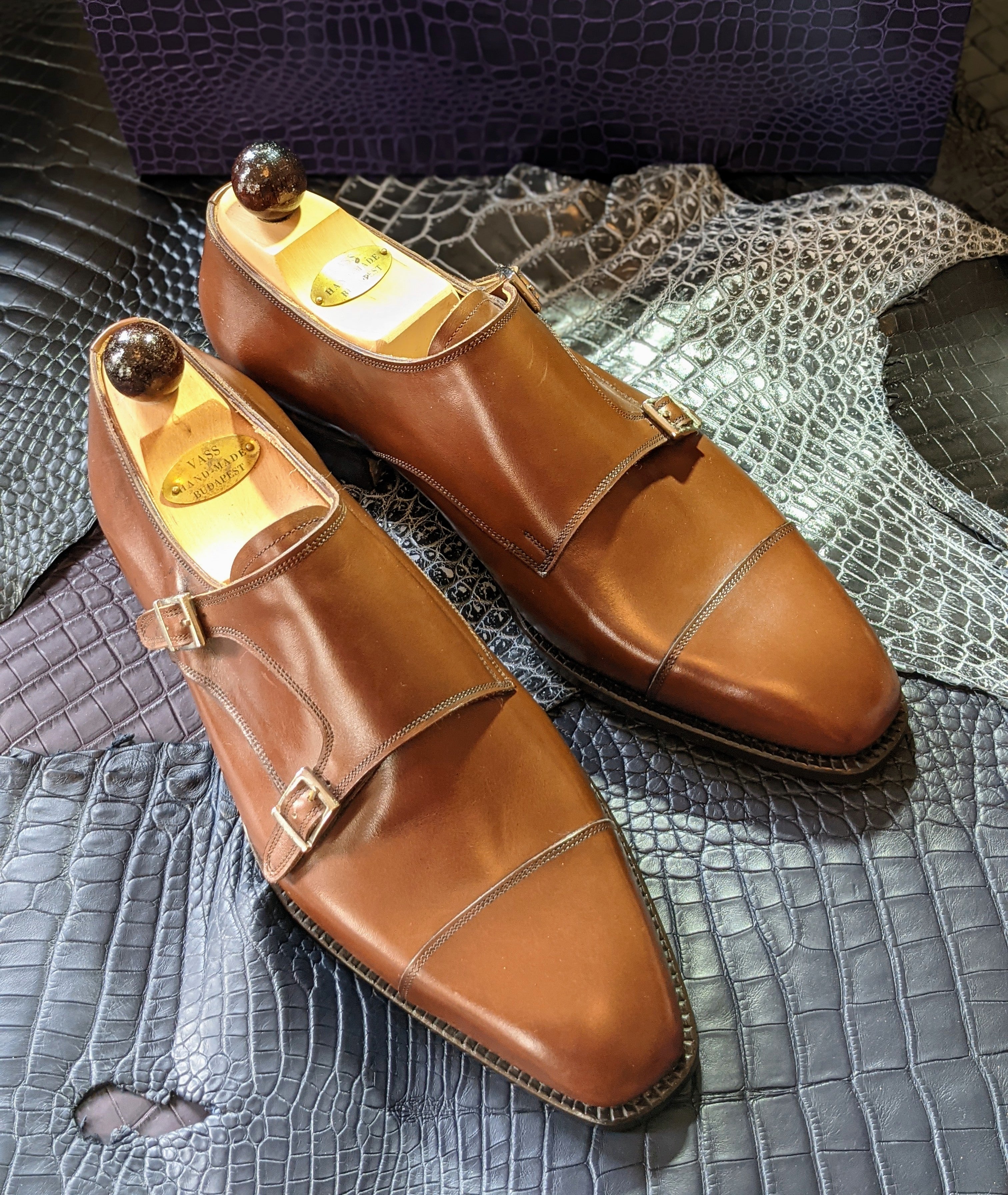 Vass Double Monk - Antique Cognac Calf, UK 11, U last - Ascot Shoes