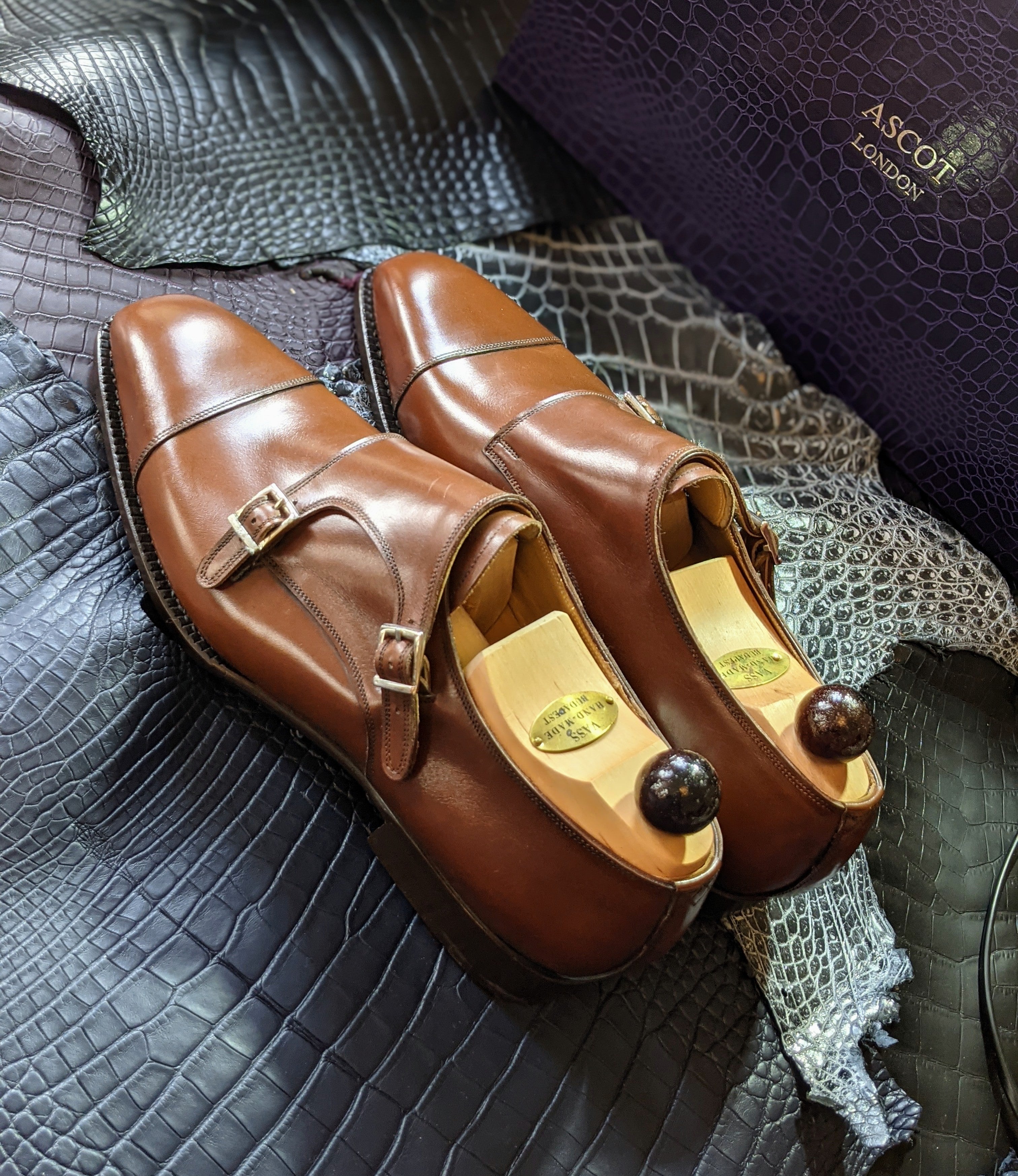 Vass Double Monk - Antique Cognac Calf, UK 11, U last - Ascot Shoes