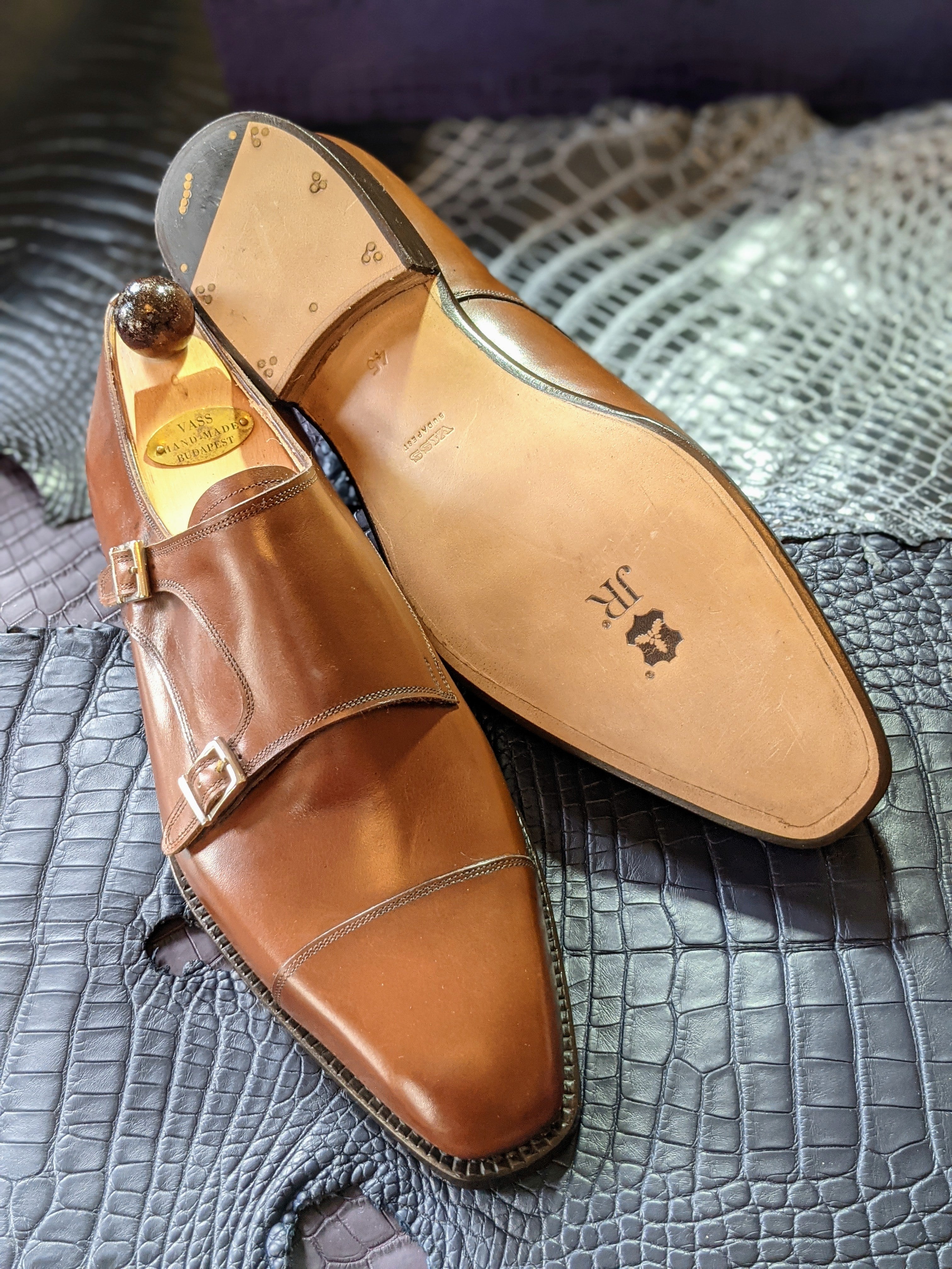 Vass Double Monk - Antique Cognac Calf, UK 11, U last - Ascot Shoes