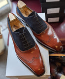 Vass Oxford - Navy Suede & Cognac Calf, UK 10, K last - Ascot Shoes