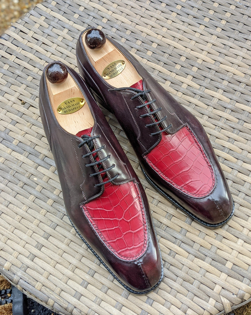 Ascot Kaan - Oxblood Calf & Red Crocodile, UK 10, U last - Ascot Shoes