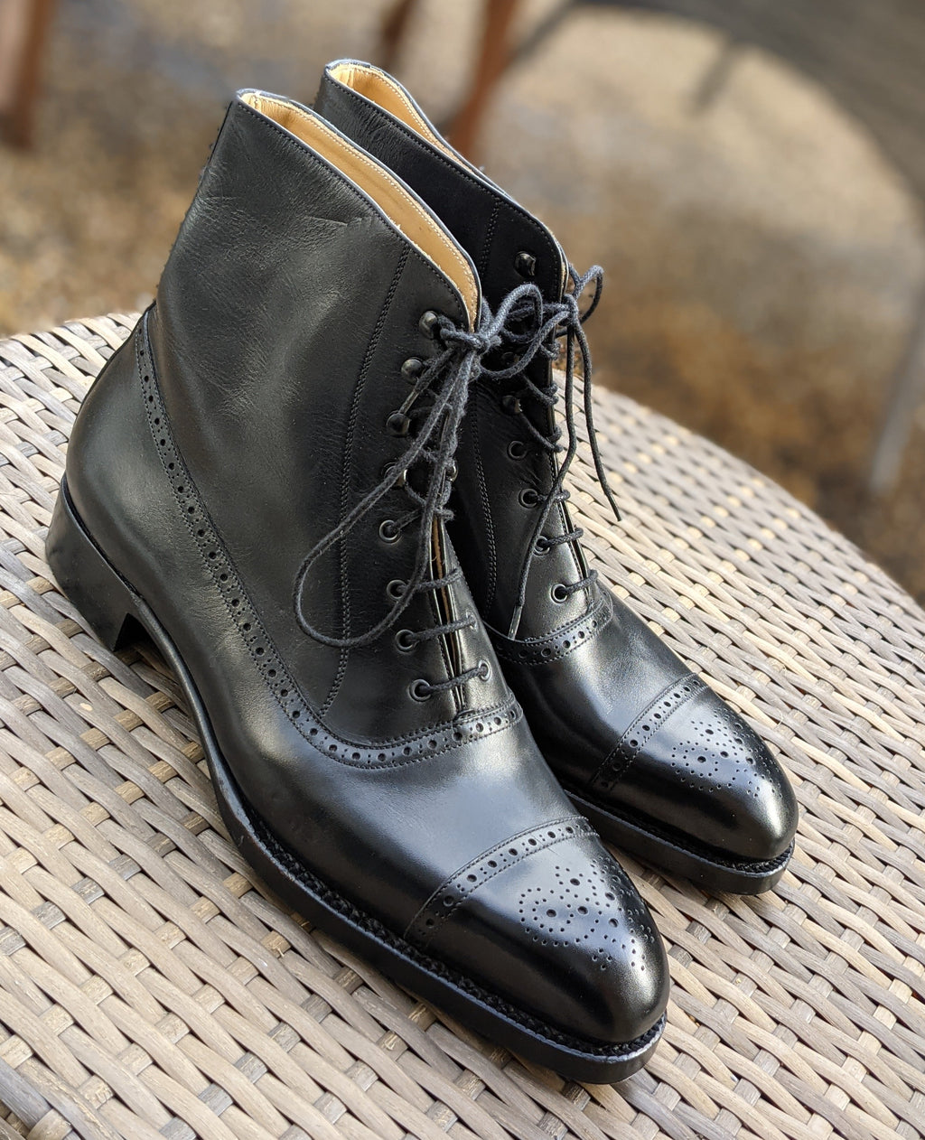 Vass Punched Captoe Boots - Black Calf, UK 9.5, K last - Ascot Shoes