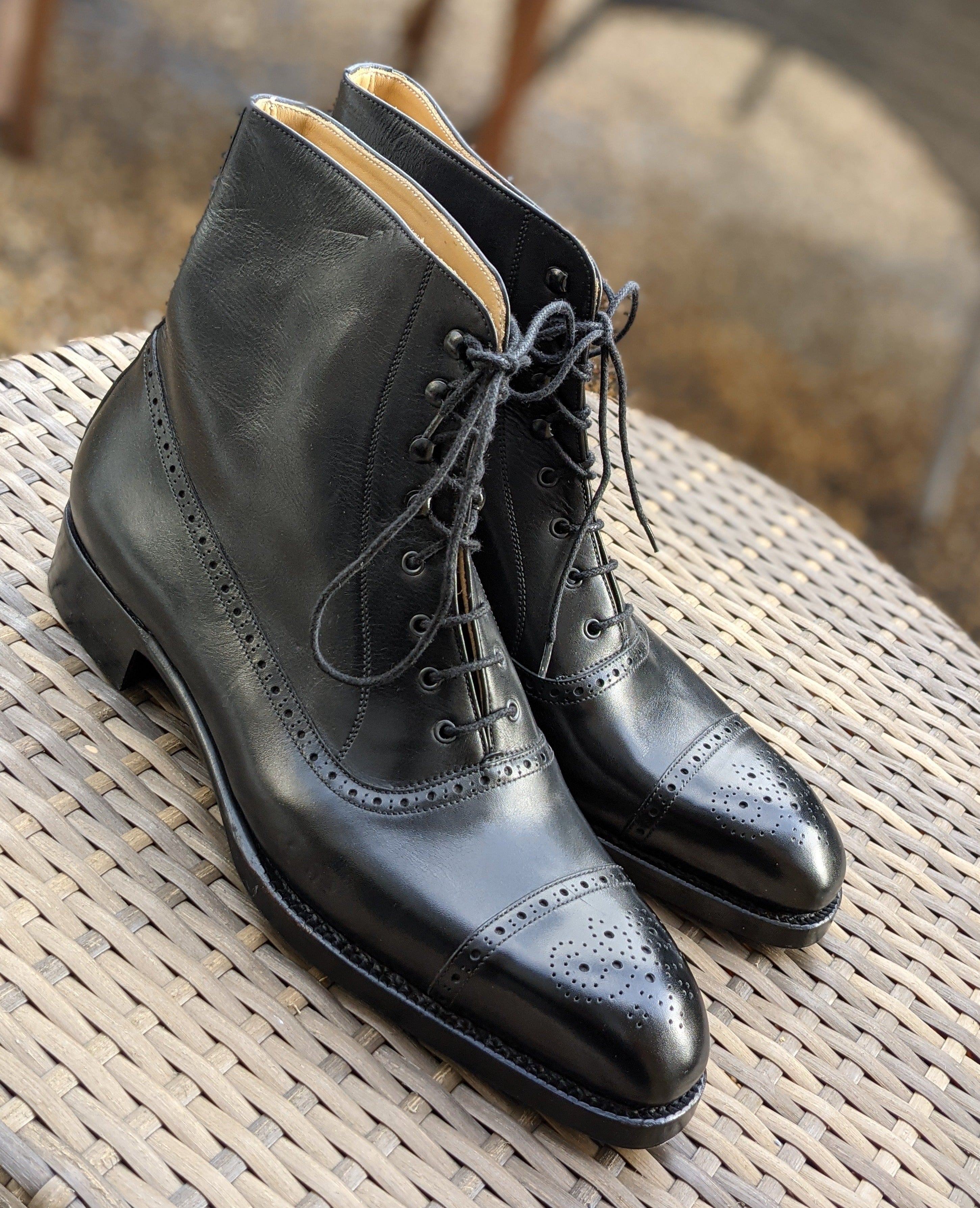 Vass Punched Captoe Boots - Black Calf, UK 9.5, K last - Ascot Shoes