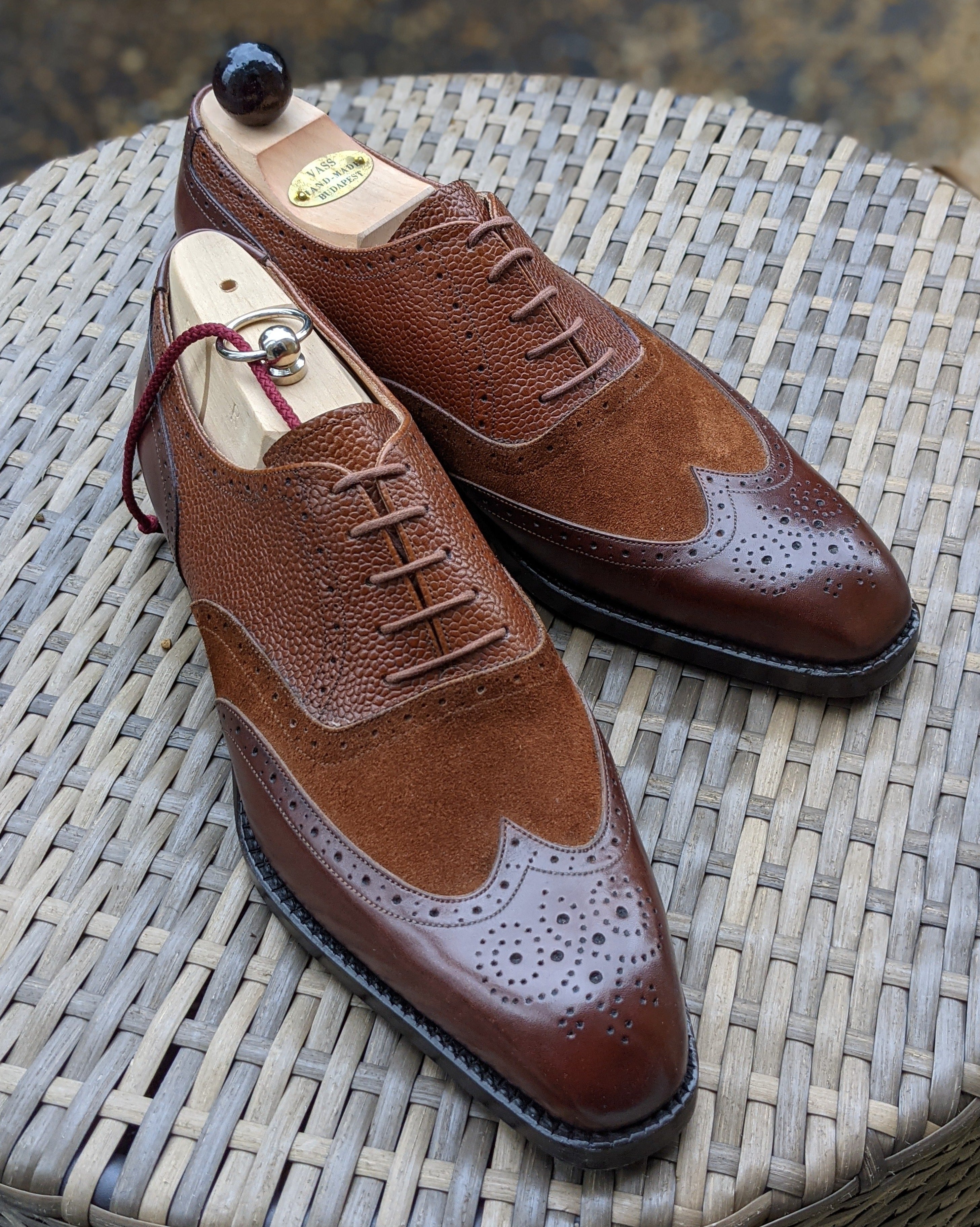 Vass Budapest Oxford - Tri Brown Grain, Suede & Calf, UK 10, K last - Ascot Shoes