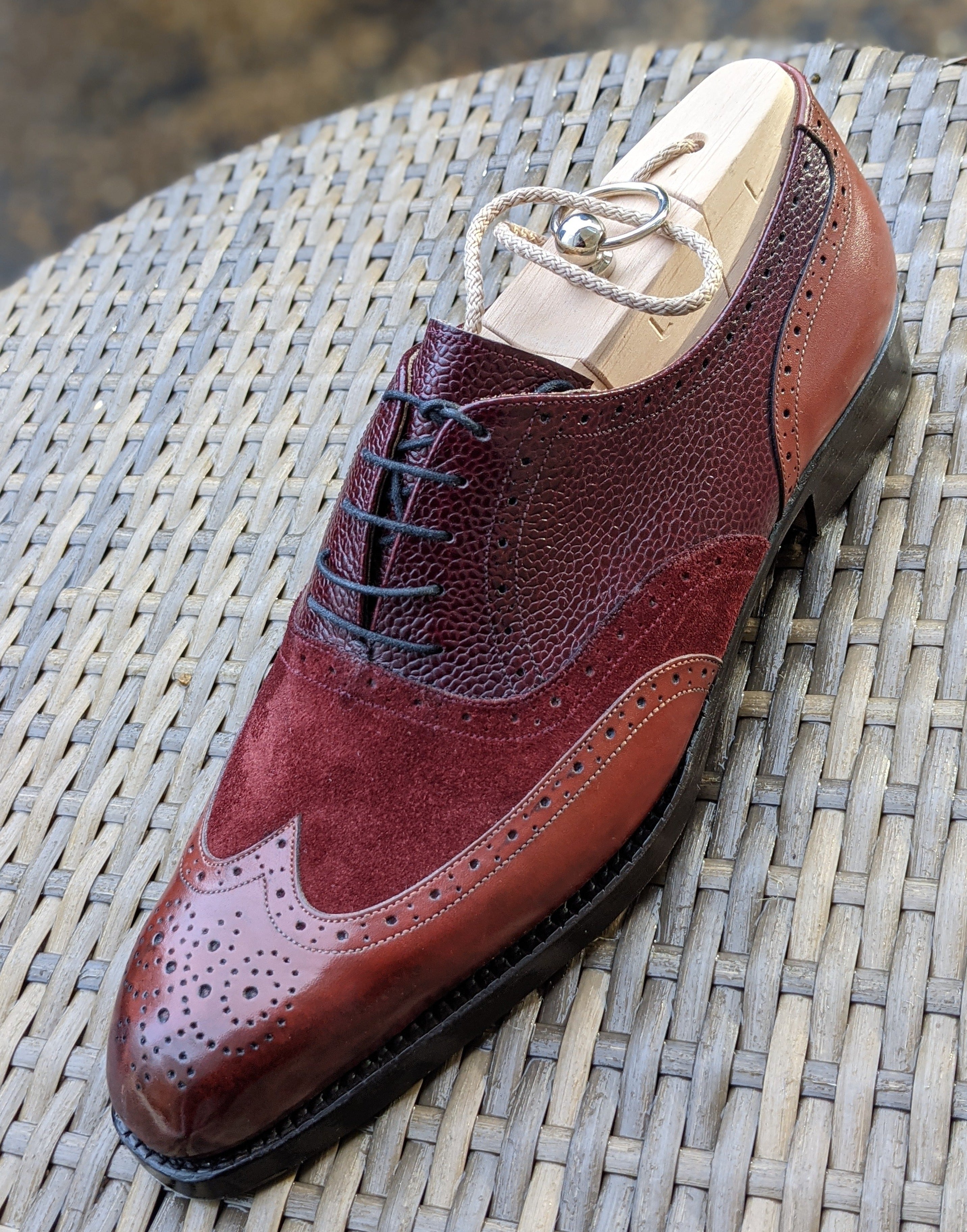 Vass Budapest Oxford - Tri Bordeaux Suede, Grain & Calf, UK 10, K last - Ascot Shoes