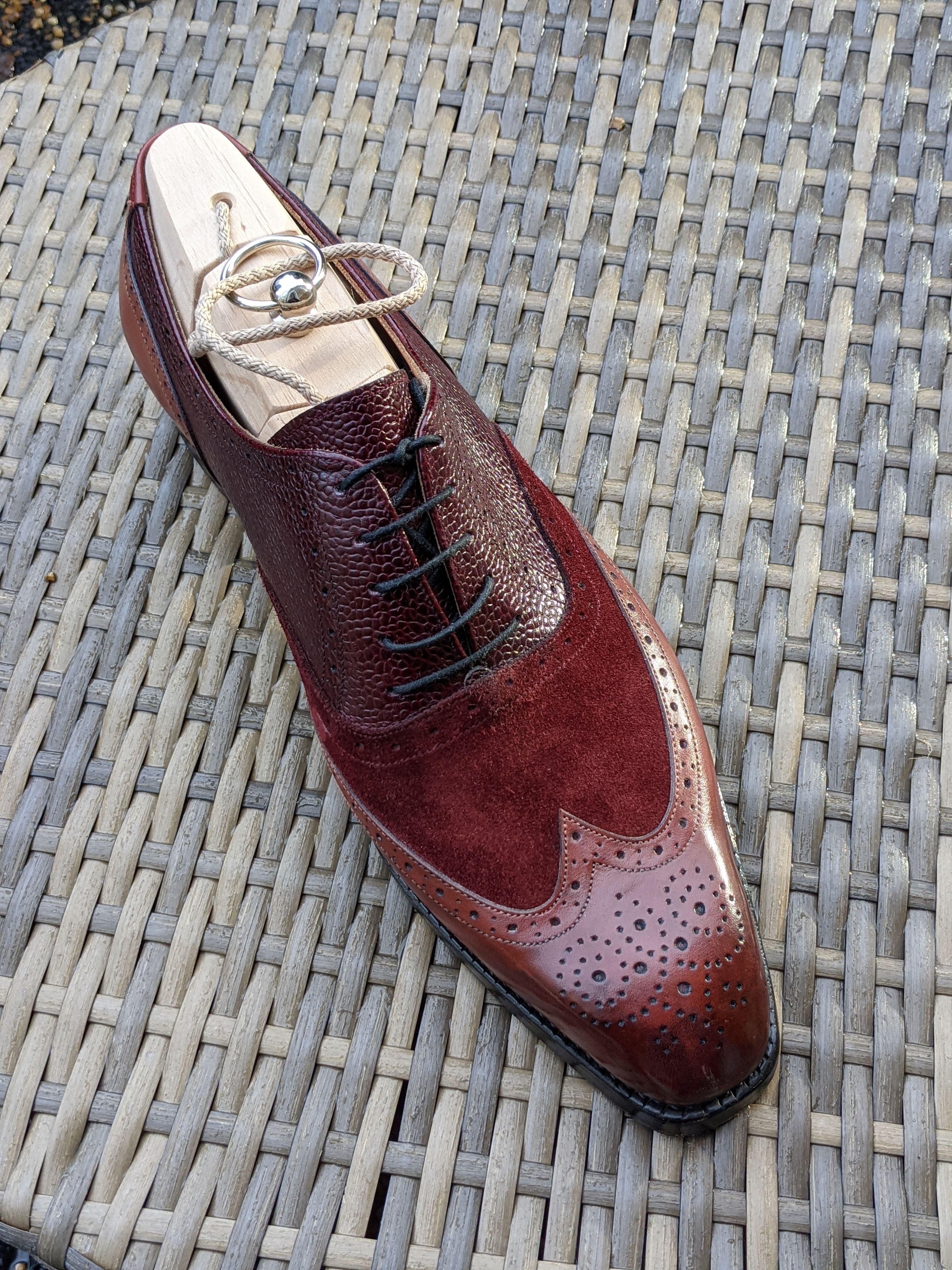 Vass Budapest Oxford - Tri Bordeaux Suede, Grain & Calf, UK 10, K last - Ascot Shoes