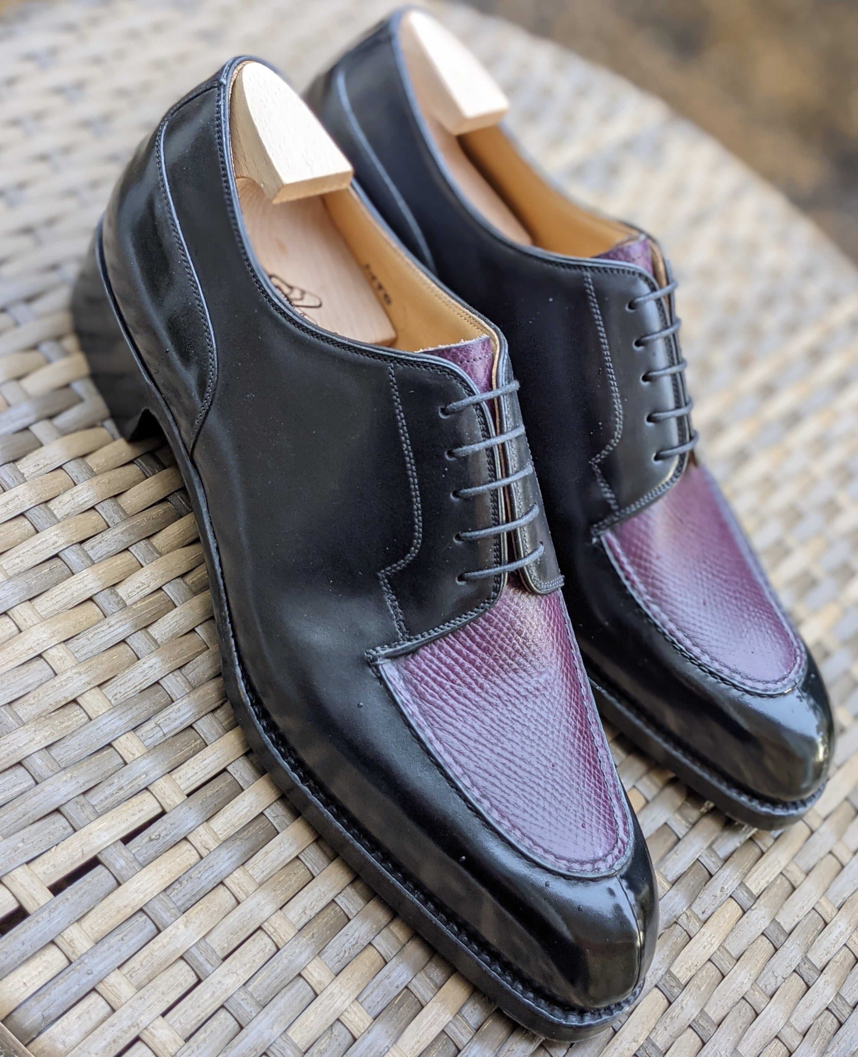 Ascot Kaan - Black Calf & Purple Hatch Grain, UK 8, K last - Ascot Shoes