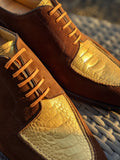 Ascot Kaan - Gold Ostrich & Tan Suede, UK 8, U last - Ascot Shoes