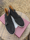 John Lobb - Howell Triple Monks - Black Suede and white sole - UK6.5 - E fitting - Ascot Shoes