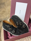 John Lobb - Howell Triple Monks - Black Suede and white sole - UK6.5 - E fitting - Ascot Shoes