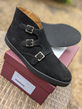 John Lobb - Howell Triple Monks - Black Suede and Black sole - UK10 - E fitting - Ascot Shoes