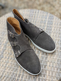 John Lobb - Howell Triple Monks - Grey Suede and white sole - UK10.5 - E fitting - Ascot Shoes