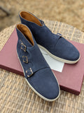 John Lobb - Howell Triple Monks - Blue Suede and White Sole - E fitting - Originally £995 - Ascot Shoes