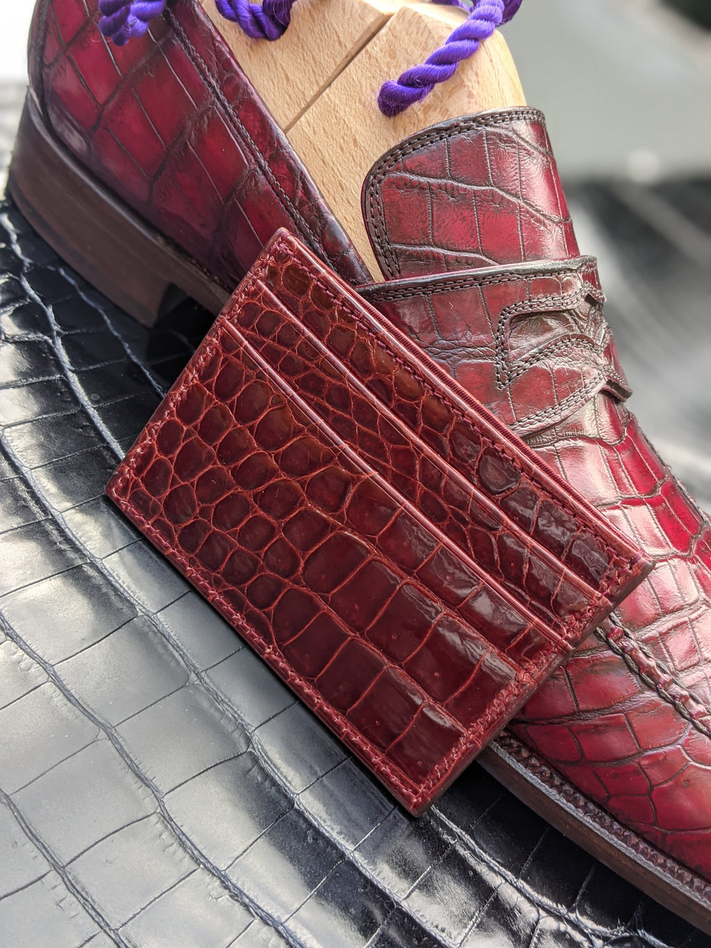 Credit Card Slip - Burgundy Crocodile - Ascot Shoes