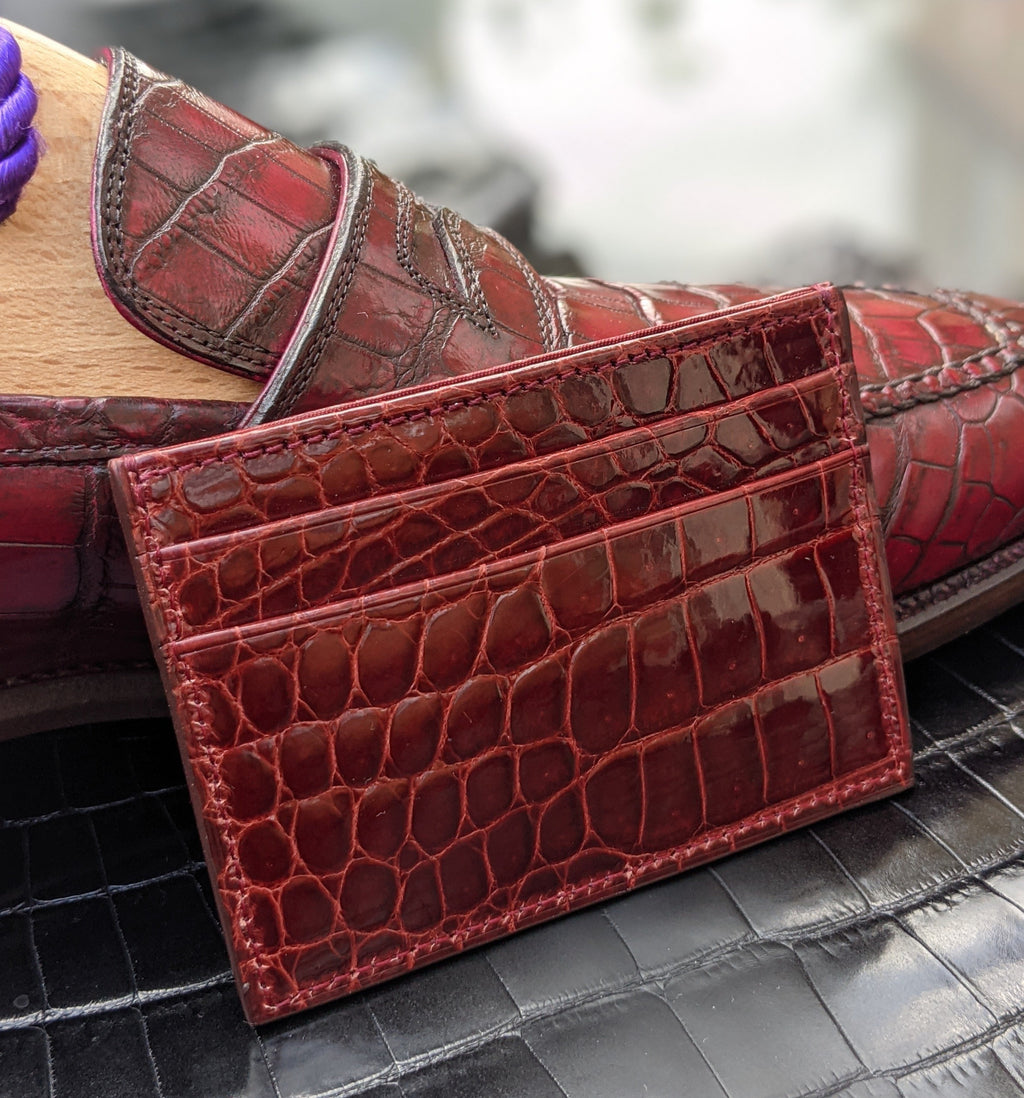 Credit Card Slip - Burgundy Crocodile - Ascot Shoes