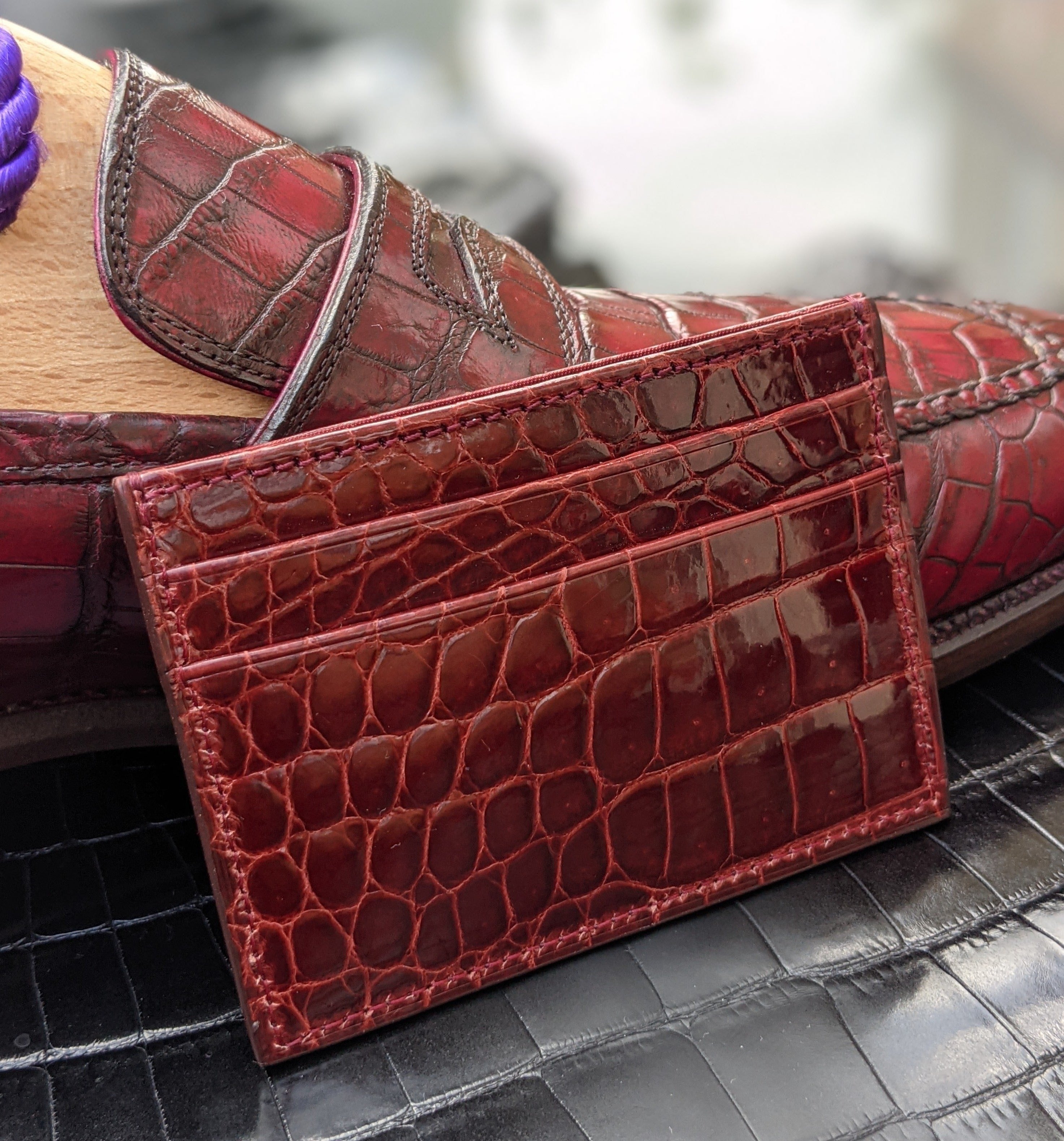 Credit Card Slip - Burgundy Crocodile - Ascot Shoes