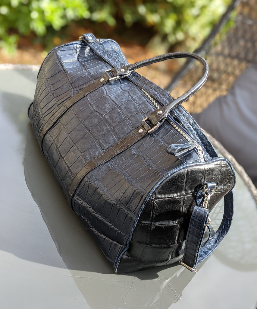 Bespoke Overnight Bag - Blue & Black Crocodile - Ascot Shoes